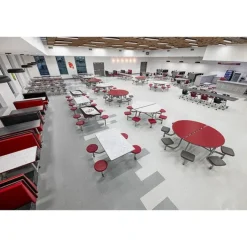 AmTab Customizable Mobile Stool Cafeteria Table - 4 Stools (4' L)^ New- Custom Logo Cafeteria Tables