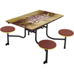AmTab Customizable Mobile Stool Cafeteria Table - 4 Stools (4' L)^ New- Custom Logo Cafeteria Tables
