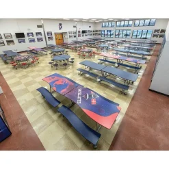 AmTab Customizable Ocean Wave Top Mobile Bench Cafeteria Table (12' L)^ New- Custom Logo Cafeteria Tables