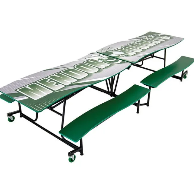 AmTab Customizable Ocean Wave Top Mobile Bench Cafeteria Table (12' L)^ New- Custom Logo Cafeteria Tables