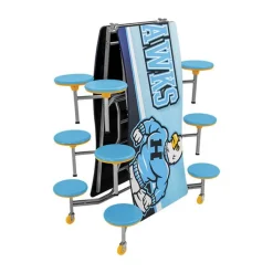 AmTab Customizable Ocean Wave Top Mobile Stool Cafeteria Table - 12 Stools (12' L)^ New- Custom Logo Cafeteria Tables
