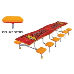 AmTab Customizable Ocean Wave Top Mobile Stool Cafeteria Table - 12 Stools (12' L)^ New- Custom Logo Cafeteria Tables
