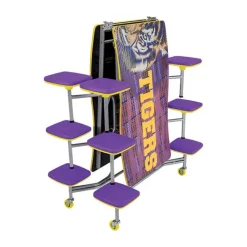 AmTab Customizable Ocean Wave Top Mobile Stool Cafeteria Table - 12 Stools (12' L)^ New- Custom Logo Cafeteria Tables