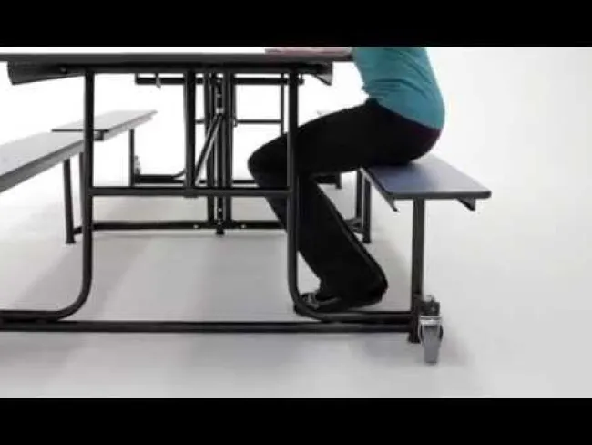 AmTab Customizable Ocean Wave Top Mobile Bench Cafeteria Table (10' L)^ New- Custom Logo Cafeteria Tables