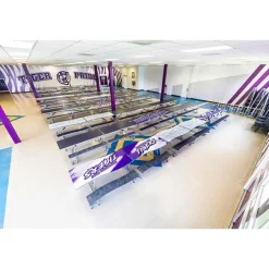 AmTab Customizable Ocean Wave Top Mobile Bench Cafeteria Table (10' L)^ New- Custom Logo Cafeteria Tables