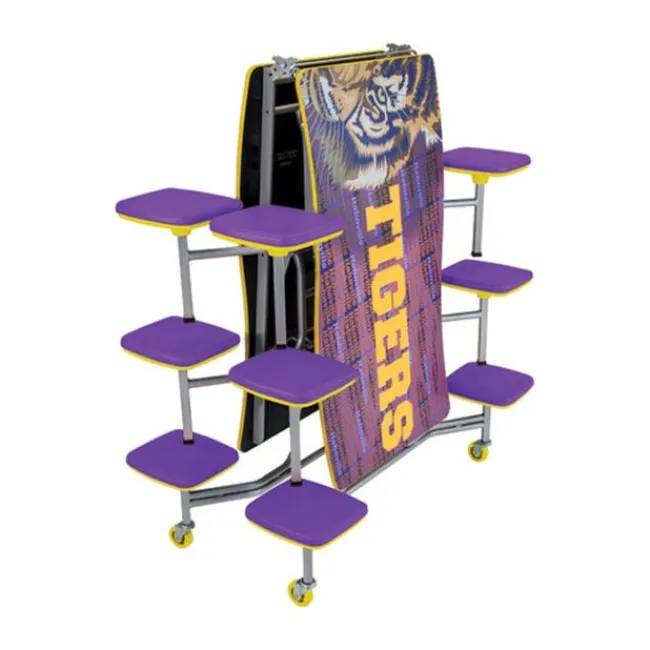 AmTab Customizable Ocean Wave Top Mobile Stool Cafeteria Table - 12 Stools (10' L)^ New- Custom Logo Cafeteria Tables