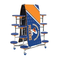 AmTab Customizable Ocean Wave Top Mobile Stool Cafeteria Table - 16 Stools (12' L)^ New- Custom Logo Cafeteria Tables