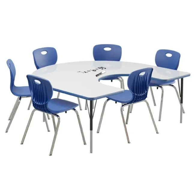 Correll Deluxe Dry Erase Activity Table & Classic Student Chair Packages (60" x 66" Horseshoe - 1 Table & 6 Chairs)^ Activity Tables & Chairs|Activity Table & Chair Packages