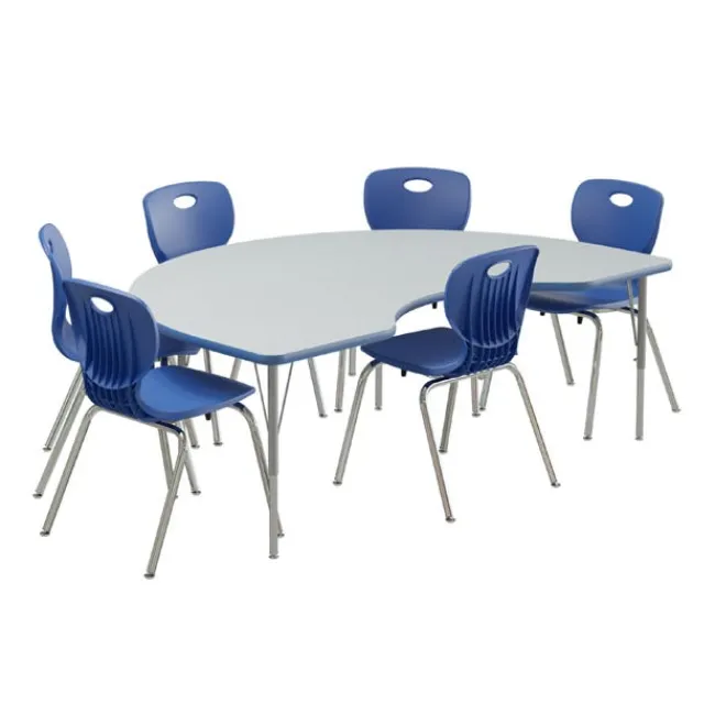 Correll Deluxe HPL Activity Table & Classroom Student Chair Package (48" x 72" Kidney - 1 Table & 6 Chairs)^ Activity Tables & Chairs|Activity Table & Chair Packages