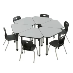 Correll Deluxe HPL Height Adjustable Collaborative Desk Package w/ 6 Diamond Desks & 6 Chairs^ Desk & Chair Packages|Classroom Desks & Chairs