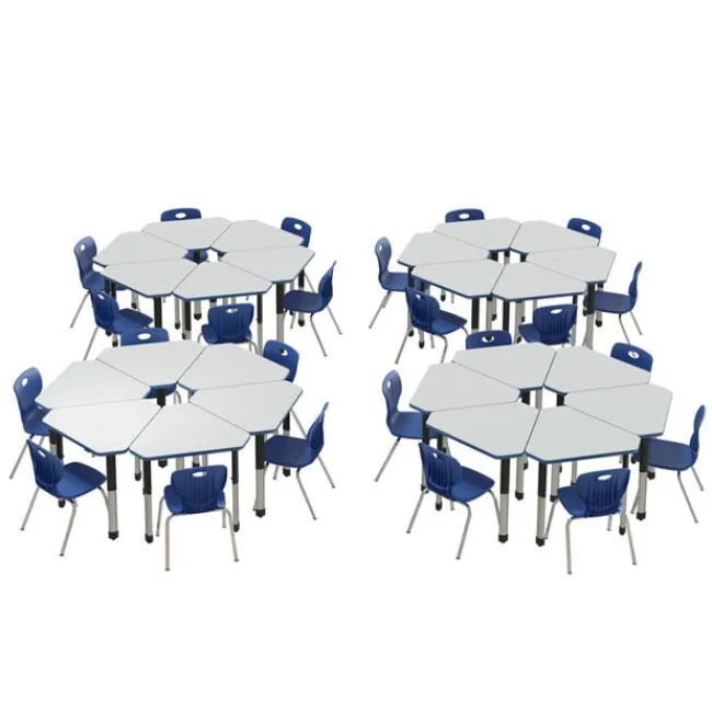 Correll Deluxe HPL Height Adjustable Collaborative Desk Package w/ 24 Diamond Desks & 24 Chairs^ Desk & Chair Packages|Classroom Desks & Chairs