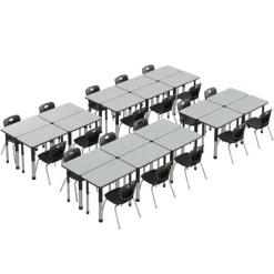 Correll Deluxe HPL Height Adjustable Collaborative Desk Package w/ 20 Rectangle Desks & 20 Chairs^ Desk & Chair Packages|Classroom Desks & Chairs