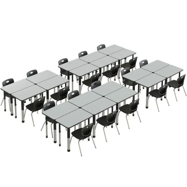 Correll Deluxe HPL Height Adjustable Collaborative Desk Package w/ 20 Rectangle Desks & 20 Chairs^ Desk & Chair Packages|Classroom Desks & Chairs