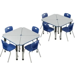 Correll Deluxe HPL Height Adjustable Collaborative Desk Package w/ 8 Wing Desks & 8 Chairs^ Desk & Chair Packages|Classroom Desks & Chairs