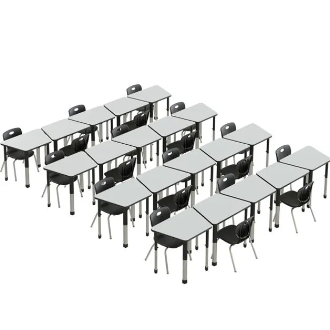 Correll Deluxe HPL Height Adjustable Collaborative Desk Package w/ 20 Trapezoid Desks & 20 Chairs^ Desk & Chair Packages|Classroom Desks & Chairs