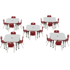 Correll Deluxe HPL Height Adjustable Collaborative Desk Package w/ 20 Wing Desks & 20 Chairs^ Desk & Chair Packages|Classroom Desks & Chairs
