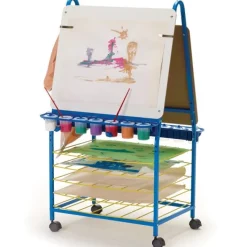 Copernicus Double Sided Art Easel w/ Drying Rack and Tub Storage^ Mobile Reversible Boards