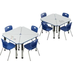 Correll Dry Erase Deluxe HPL Height Adjustable Collaborative Desk Package w/ 8 Wing Desks & 8 Chairs^ Desk & Chair Packages|Classroom Desks & Chairs
