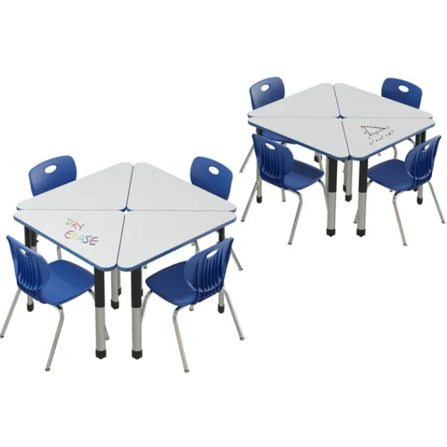 Correll Dry Erase Deluxe HPL Height Adjustable Collaborative Desk Package w/ 8 Wing Desks & 8 Chairs^ Desk & Chair Packages|Classroom Desks & Chairs