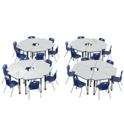 Correll Dry Erase Deluxe HPL Height Adjustable Collaborative Desk Package w/ 24 Diamond Desks & 24 Chairs^ Desk & Chair Packages|Classroom Desks & Chairs