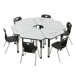 Correll Dry Erase Deluxe HPL Height Adjustable Collaborative Desk Package w/ 6 Diamond Desks & 6 Chairs^ Desk & Chair Packages|Classroom Desks & Chairs