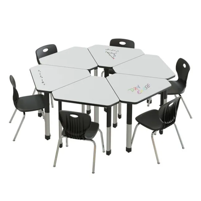 Correll Dry Erase Deluxe HPL Height Adjustable Collaborative Desk Package w/ 6 Diamond Desks & 6 Chairs^ Desk & Chair Packages|Classroom Desks & Chairs