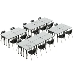 Correll Dry Erase Deluxe HPL Height Adjustable Collaborative Desk Package w/ 20 Rectangle Desks & 20 Chairs^ Desk & Chair Packages|Classroom Desks & Chairs