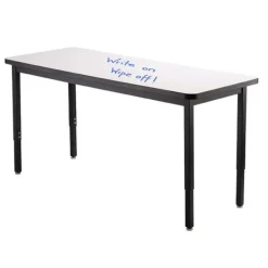 National Public Seating Dry Erase Height Adjustable Table (30'' x 72'') with 6 Black Frame Stools^ Dry Erase|Activity Table & Chair Packages