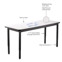 National Public Seating Dry Erase Height Adjustable Table (30'' x 72'') with 6 Black Frame Stools^ Dry Erase|Activity Table & Chair Packages