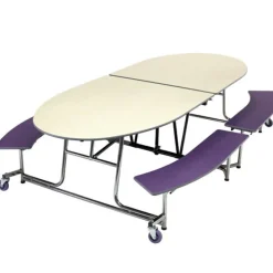 AmTab Elliptical Mobile Bench Cafeteria Table (10' L)^ Cafeteria|Cafeteria Tables