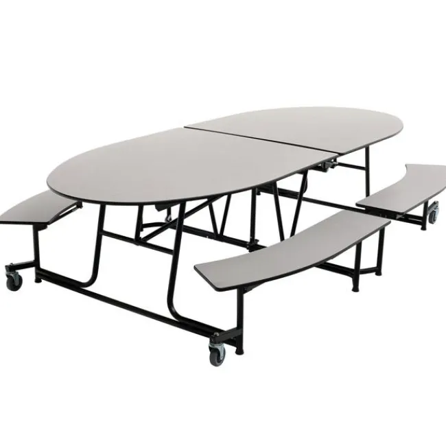 AmTab Elliptical Mobile Bench Cafeteria Table (10' L)^ Cafeteria|Cafeteria Tables