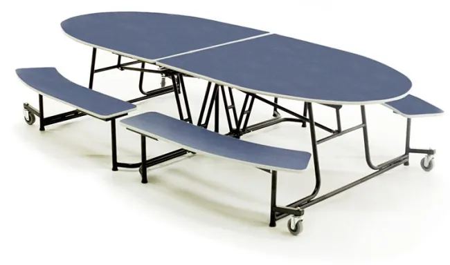 AmTab Elliptical Mobile Bench Cafeteria Table (10' L)^ Cafeteria|Cafeteria Tables