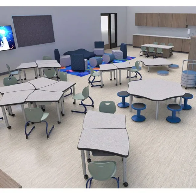 WB Mfg ELO OnVoy Arcadia Jr. Student Desk w/ Round Adjustable Legs^ Collaborative Desks