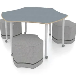 CEF ESTO Hyve Table with Perch Hyve Soft Seating Package, Chambray Fabric Laminate^ Activity Table & Chair Packages|Conference Table & Chair Packages