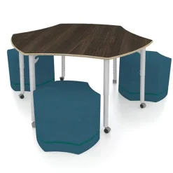 CEF ESTO Hyve Table with Perch Hyve Soft Seating Package, Cascara Teakwood Laminate^ Activity Table & Chair Packages|Conference Table & Chair Packages