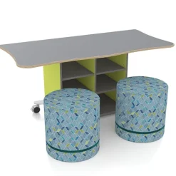 CEF ESTO Inverse Wave Table with Perch Circle Soft Seating Package, Tennis Ball Finish^ Activity Table & Chair Packages|Activity Tables & Chairs