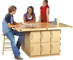 Diversified Spaces Four-Station Wood Workbench w/ 12 Lockers^ Makerspace & Shop|Art Tables
