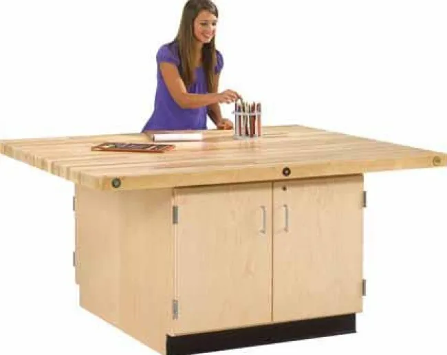 Diversified Spaces Four-Station Workbench w/ Cabinet^ Makerspace & Shop|Art Tables