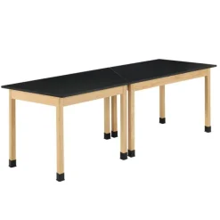 Diversified Spaces Hardwood Science Lab Table - ChemGuard 60'' x 24'' x 30'' Trapezoid (Oak)^ Science|Science Tables