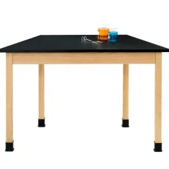 Diversified Spaces Hardwood Science Lab Table - ChemGuard 60'' x 24'' x 30'' Trapezoid (Oak)^ Science|Science Tables