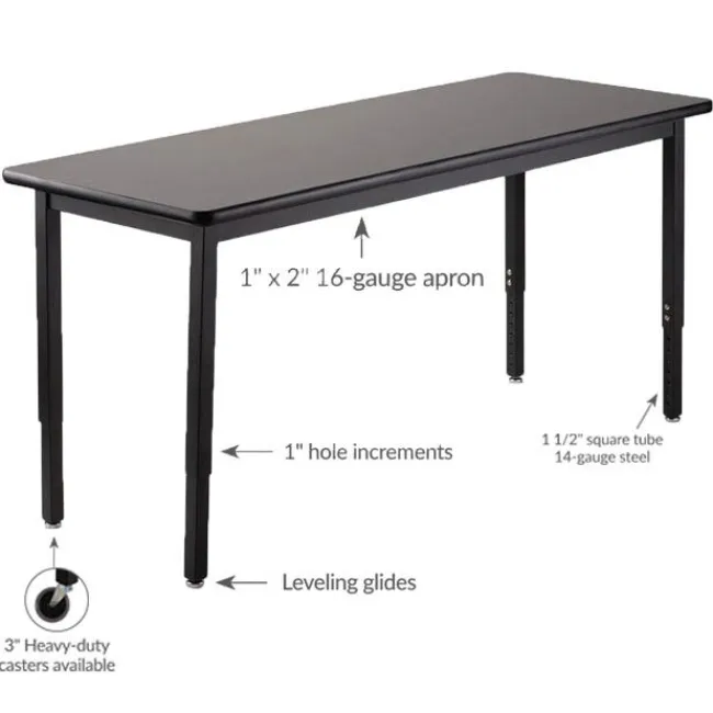 National Public Seating Height Adjustable Steel Science Table with Chemical Resistant Top (24'' x 54'')^ Science|Science Tables