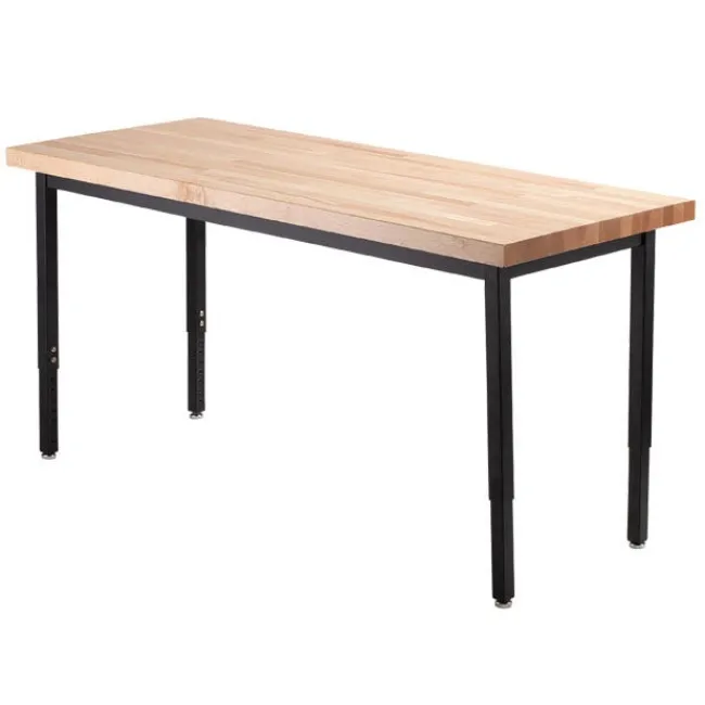 National Public Seating Height Adjustable Utility Table with Butcher Block Top^ Makerspace & Shop|Art Tables