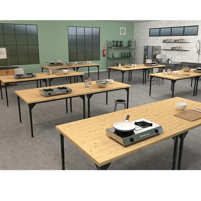 National Public Seating Height Adjustable Utility Table with Butcher Block Top^ Makerspace & Shop|Art Tables