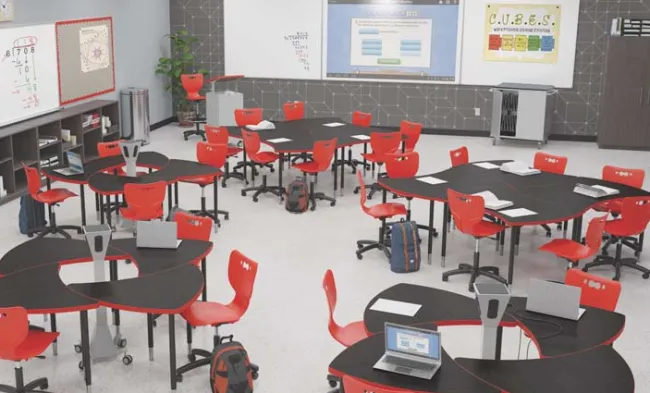 Mooreco Hierarchy Chevron Collaborative Student Desks^ Collaborative Desks|Open Front School Desks