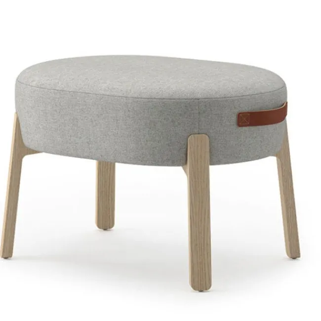 Community Indie Large Oval Ottoman w/ Leather Handles - 16-1/2" H^ Soft Seating