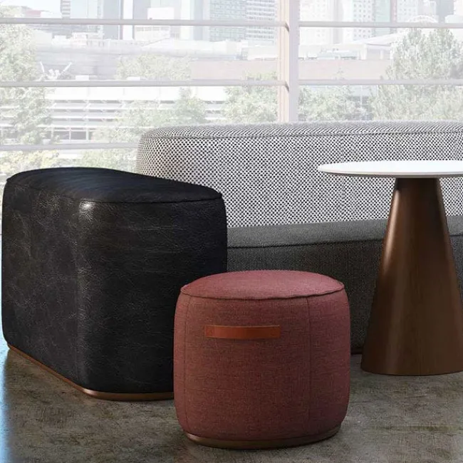Community Indie Small Oval Pouf w/ Leather Handles - 12" H^ Soft Seating