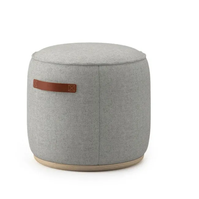 Community Indie Small Round Pouf w/ Leather Handles - 12" H^ Soft Seating