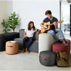 Community Indie Small Round Pouf w/ Leather Handles - 12