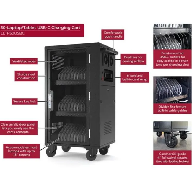 Luxor Laptop and Tablet USB-C Charging Cart (30-Devices)^ Charging Stations