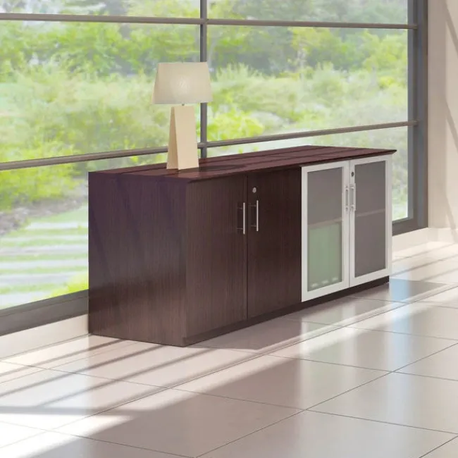 Safco Products Medina Low Cabinet Credenza w/ Glass Door^ Counter-Height Storage|Credenzas & Hutches